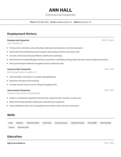 Commercial Carpenter Resume