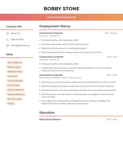 Commercial Carpenter Resume