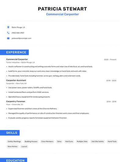 Commercial Carpenter Resume