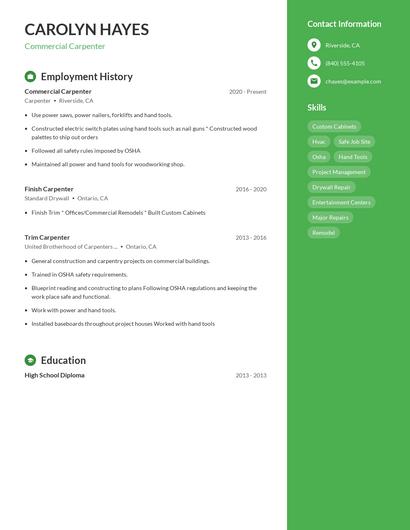 Commercial Carpenter Resume