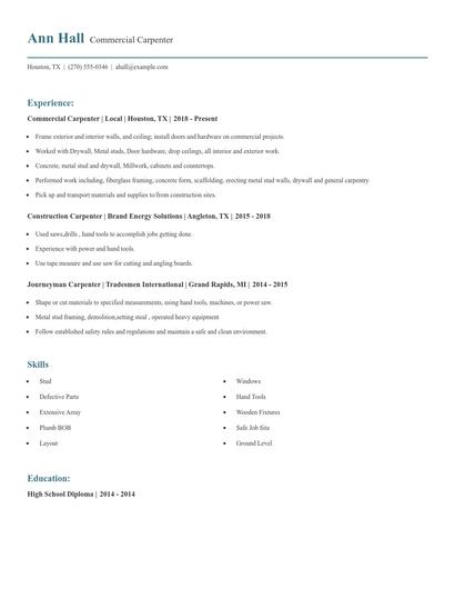 Commercial Carpenter Resume
