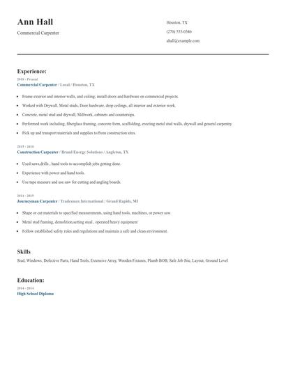 Commercial Carpenter Resume