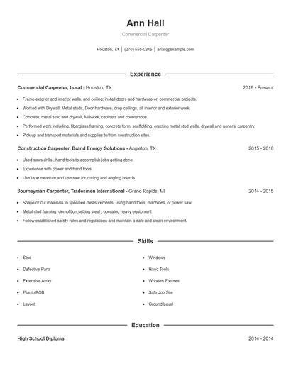 Commercial Carpenter Resume