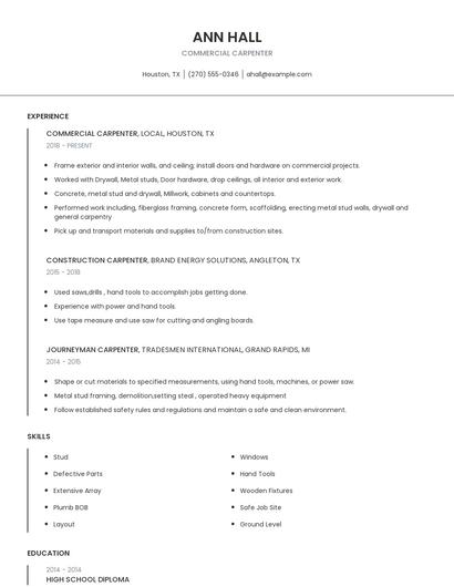 Commercial Carpenter Resume