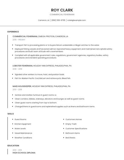 Commercial Fisherman Resume