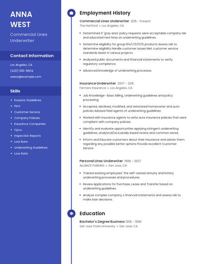 Commercial Lines Underwriter Resume