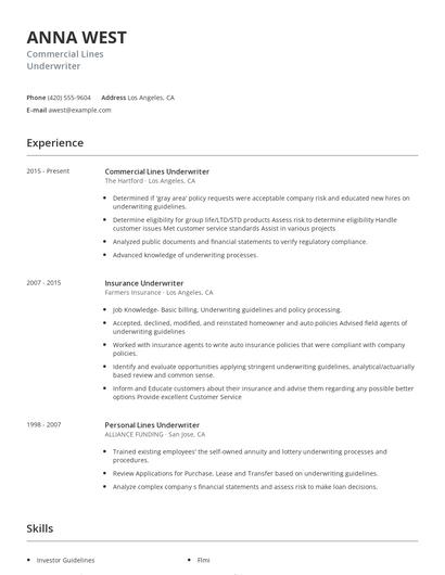 Commercial Lines Underwriter Resume