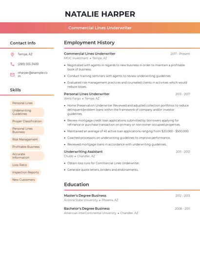 Commercial Lines Underwriter Resume