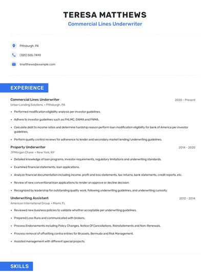Commercial Lines Underwriter Resume