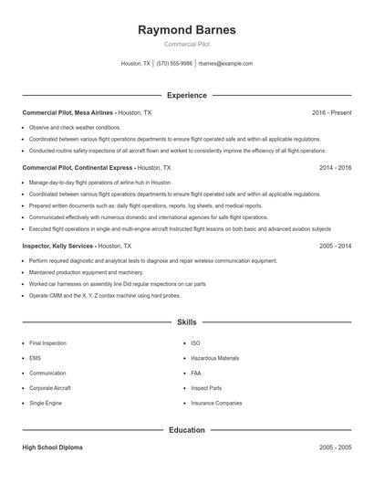 Commercial Pilot Resume