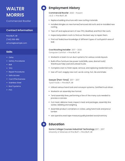 Commercial Roofer Resume