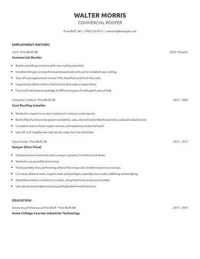 Commercial Roofer Resume