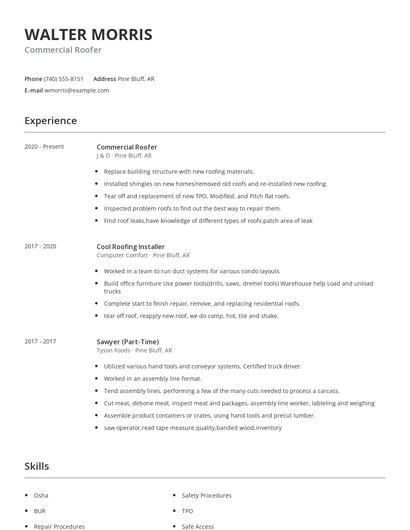 Commercial Roofer Resume