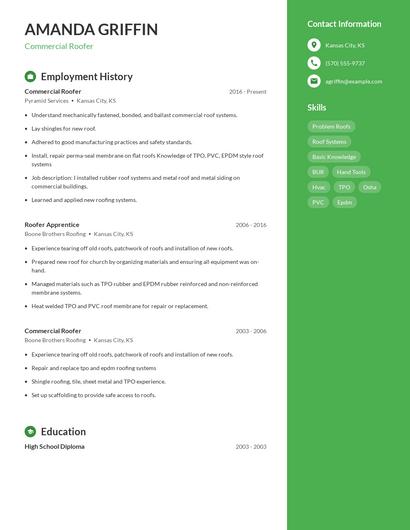 Commercial Roofer Resume