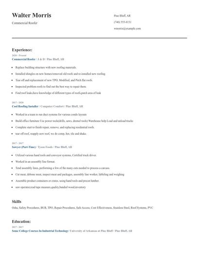 Commercial Roofer Resume