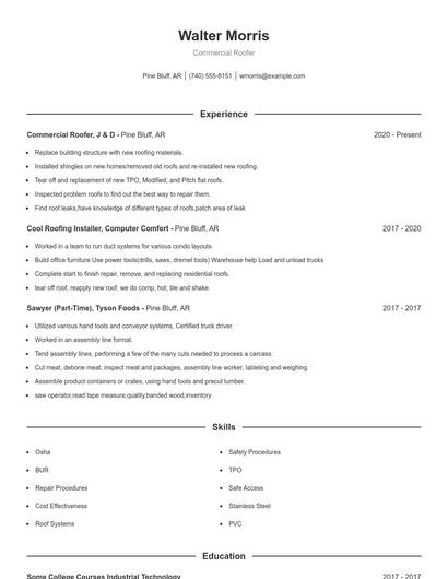 Commercial Roofer Resume