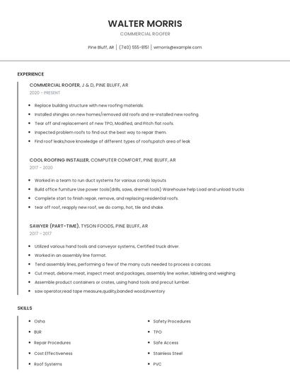 Commercial Roofer Resume