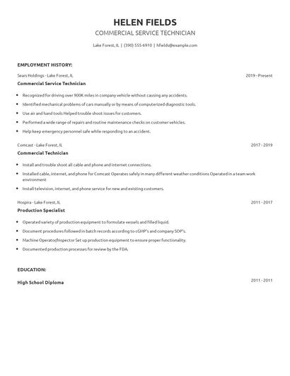 Commercial Service Technician Resume