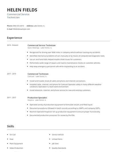 Commercial Service Technician Resume
