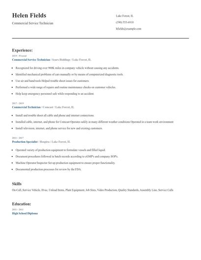 Commercial Service Technician Resume