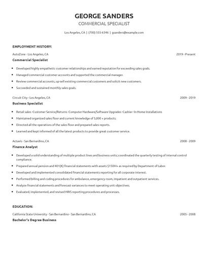 Commercial Specialist Resume