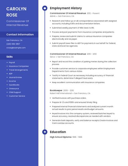 Commissioner Of Internal Revenue Resume