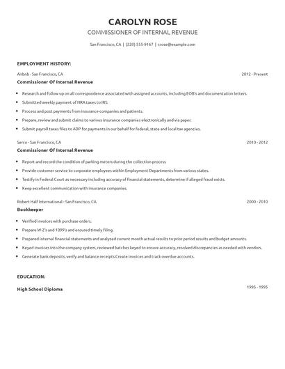 Commissioner Of Internal Revenue Resume