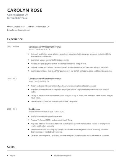 Commissioner Of Internal Revenue Resume