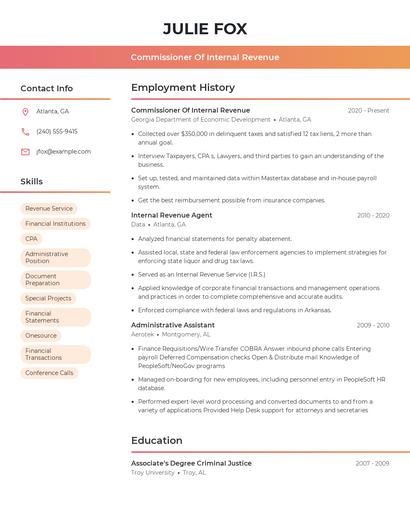 Commissioner Of Internal Revenue Resume