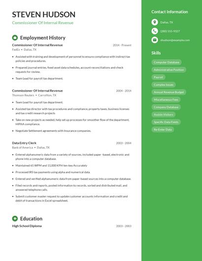 Commissioner Of Internal Revenue Resume