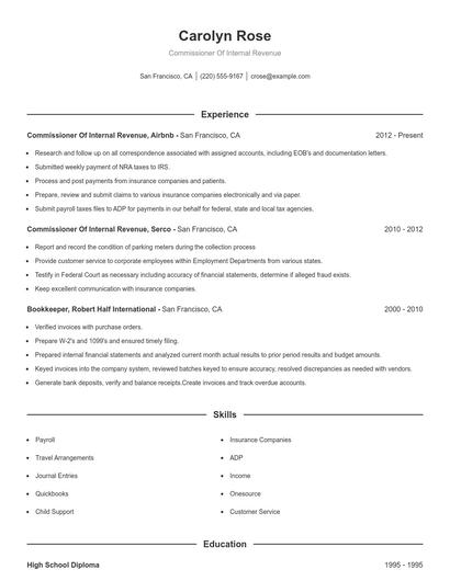 Commissioner Of Internal Revenue Resume