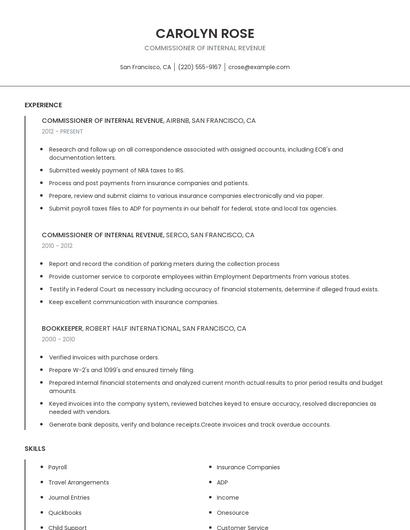 Commissioner Of Internal Revenue Resume