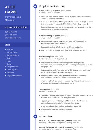 Commissioning Manager Resume