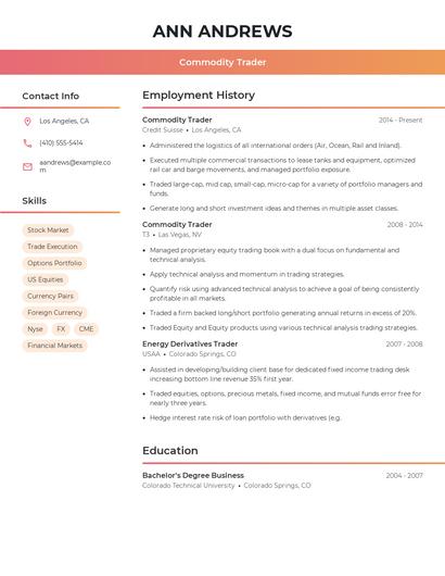Commodity Trader Resume