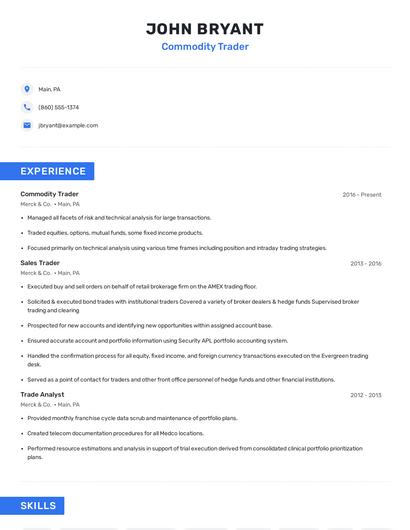 Commodity Trader Resume