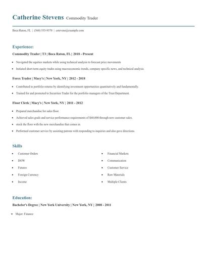 Commodity Trader Resume