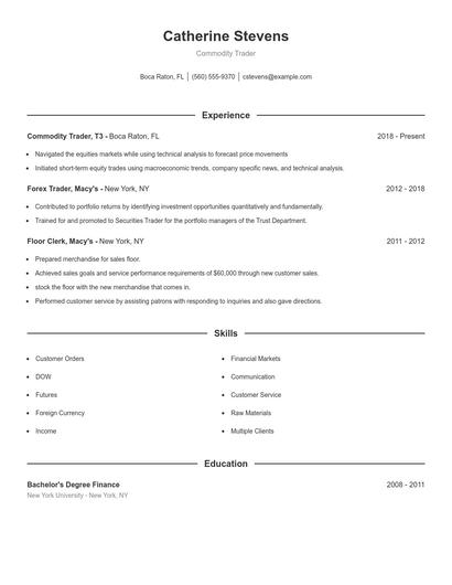 Commodity Trader Resume