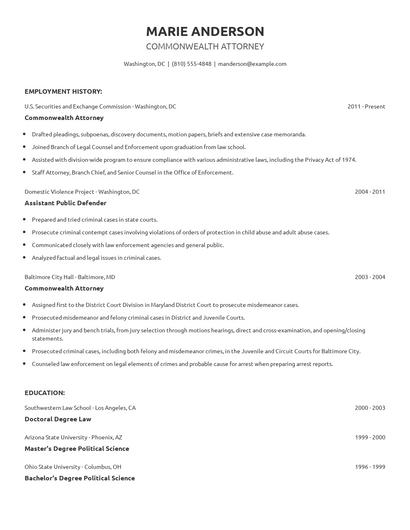 Commonwealth Attorney Resume