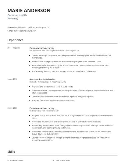 Commonwealth Attorney Resume