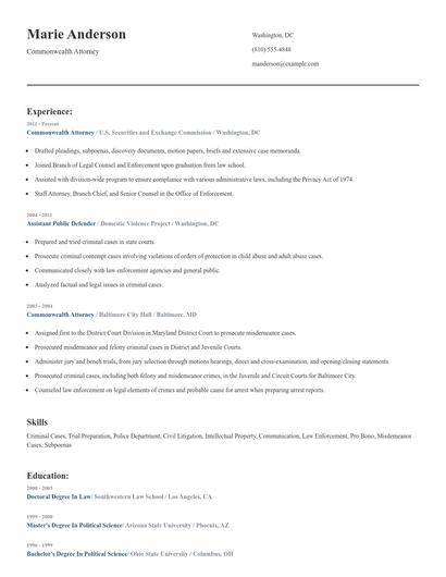 Commonwealth Attorney Resume