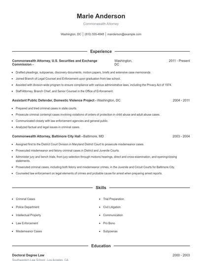 Commonwealth Attorney Resume