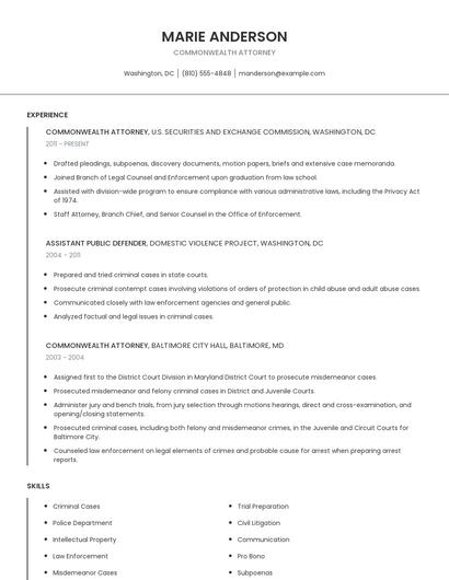 Commonwealth Attorney Resume