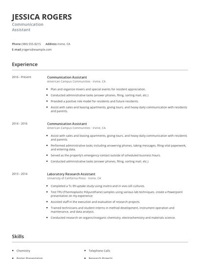 Communication Assistant Resume