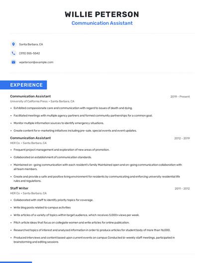 Communication Assistant Resume