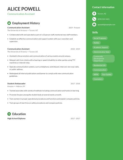 Communication Assistant Resume