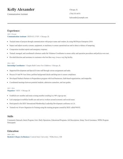 Communication Assistant Resume