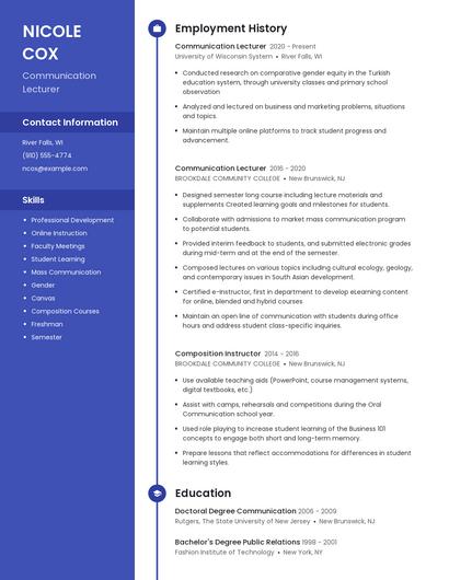 Communication Lecturer Resume