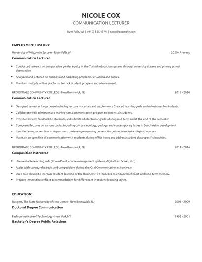 Communication Lecturer Resume