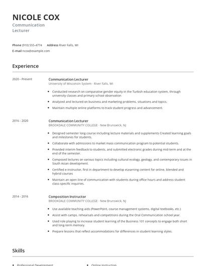 Communication Lecturer Resume