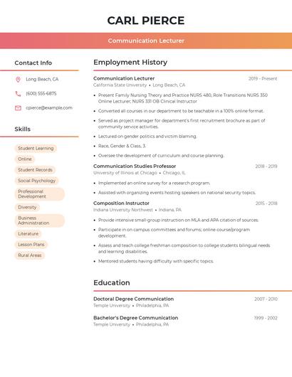Communication Lecturer Resume